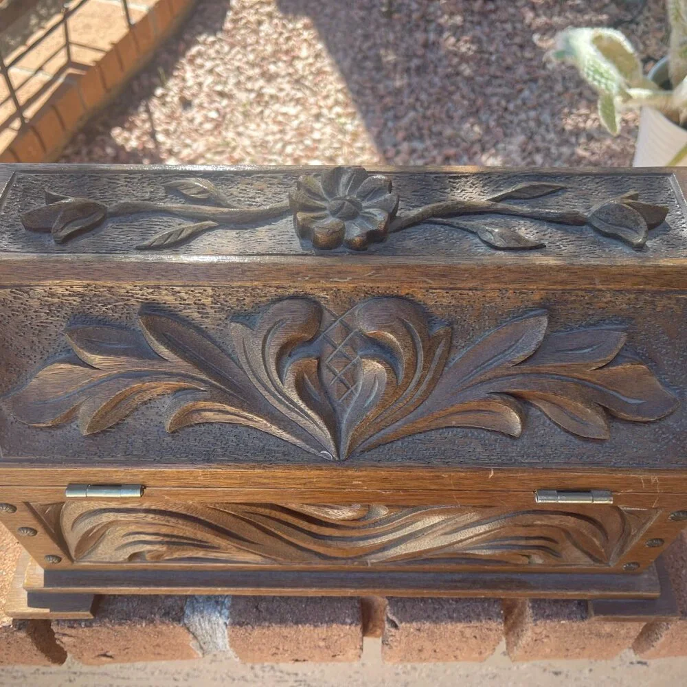 Folk Art New Mexico Hand Carved Wood Chest ca. 1950